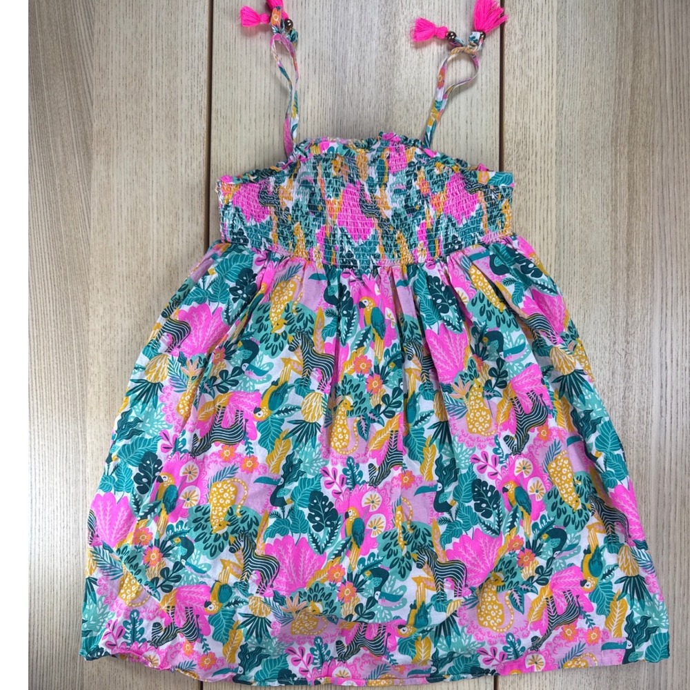 Tommy Bahama Girls Tropical Jungle Print Smocked Tassel Strap Sundress Size 8